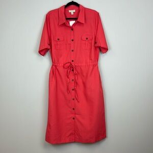 Appleseeds Pink Button Down Dress Cinch Waist Pockets Size 16 NEW